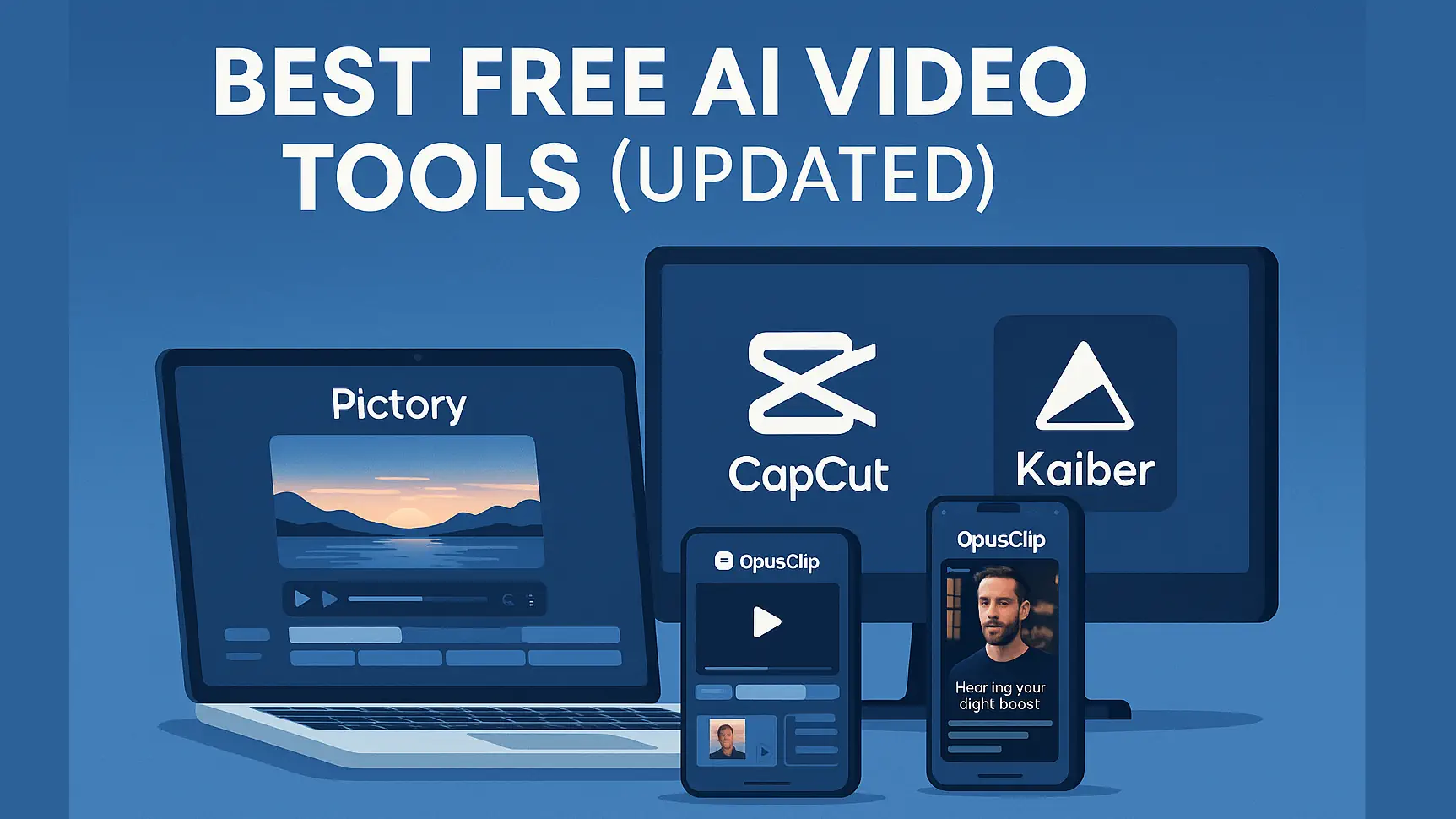 Collection of free AI video tools and editors shown on modern devices
